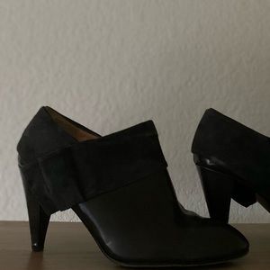 Nanette Lepore leather ankle boot with suede cuff detail